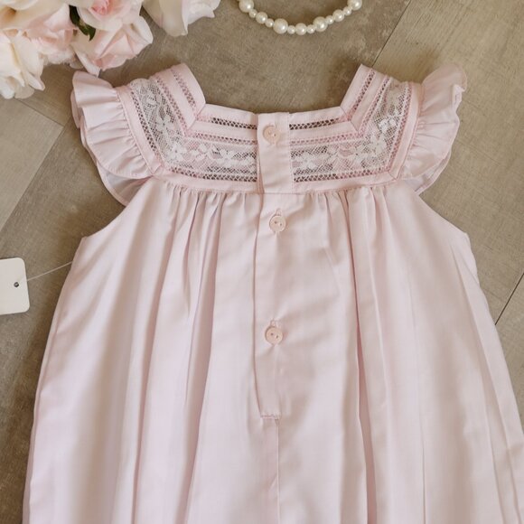 New Pink Heirloom Romper with Flutter Sleeves and Lace Inlay 9 Months Boutique - Picture 4 of 4
